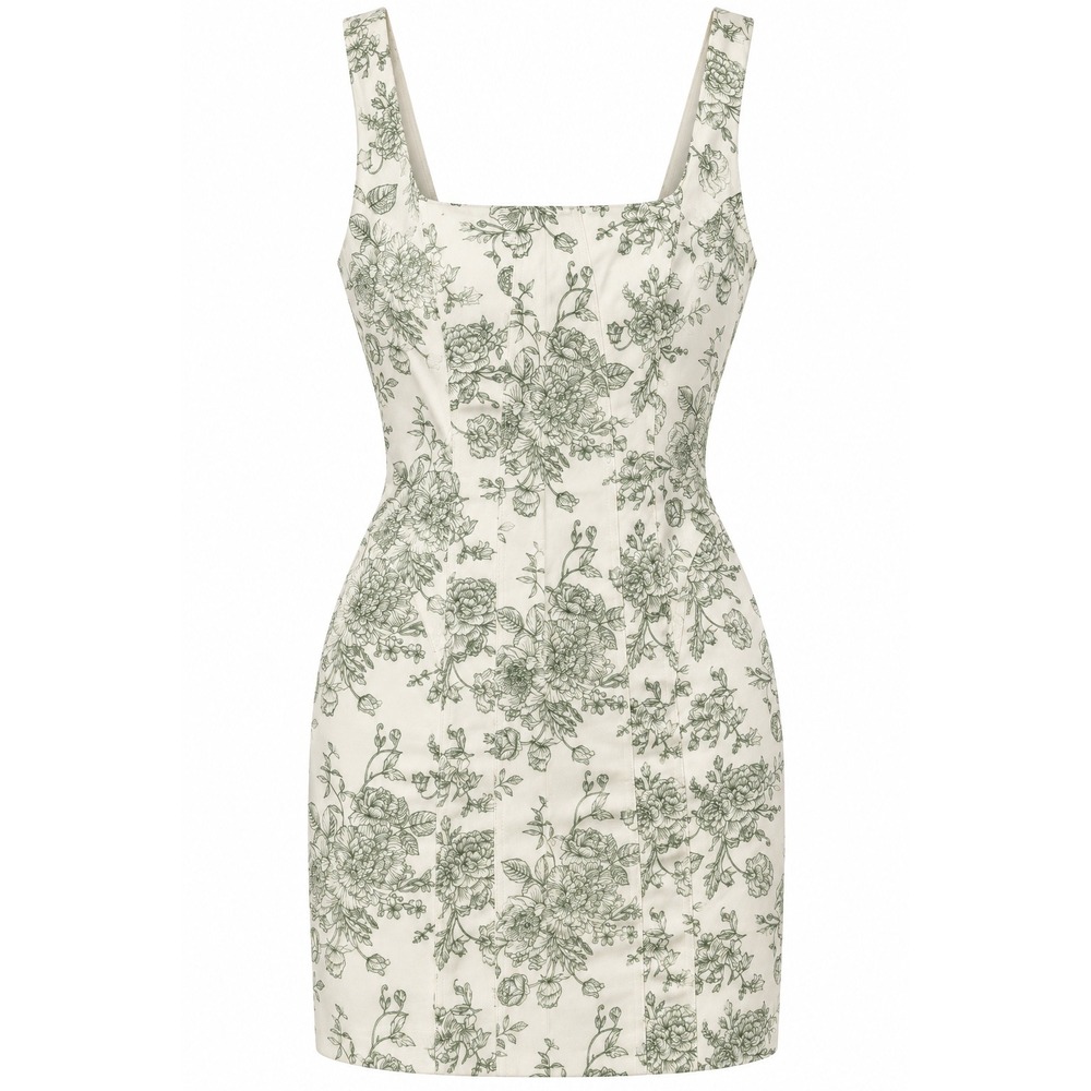House of Harlow 1960 Floral Mini Dress Women's Size 6 Ivory Muted Green Cotton